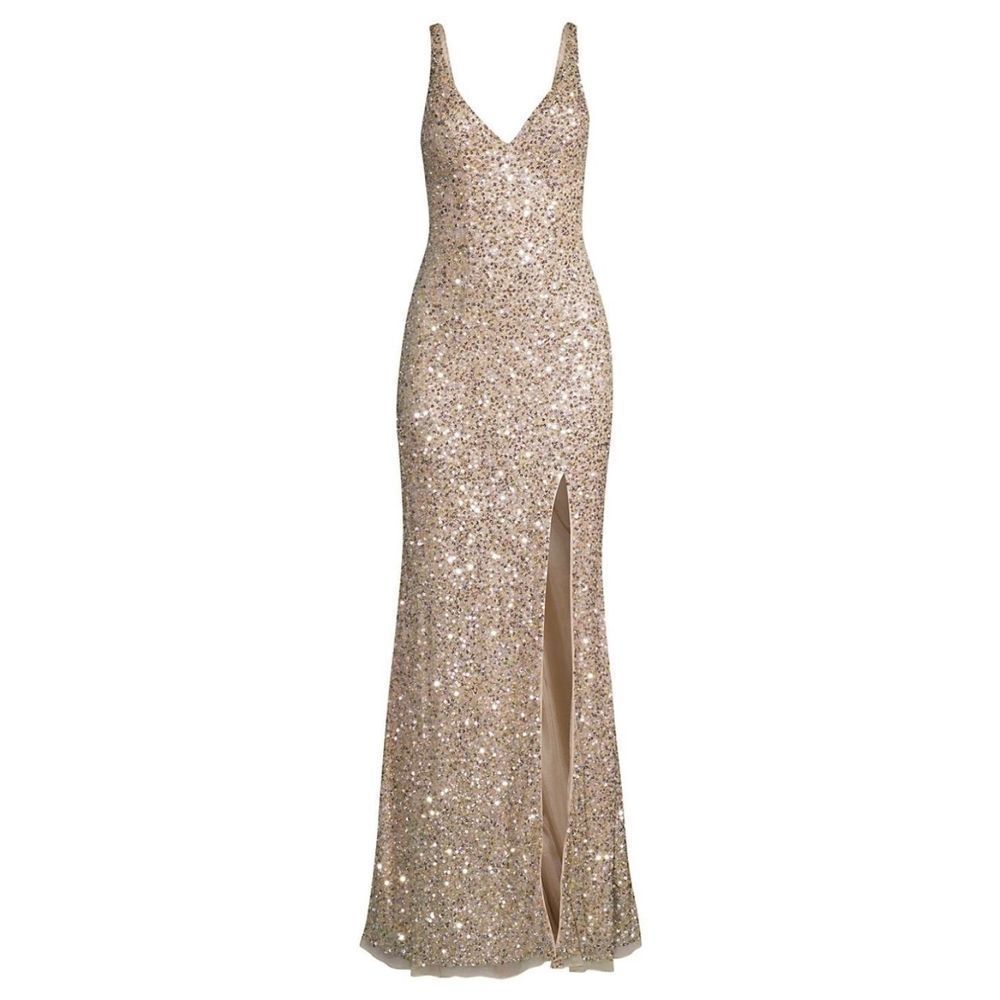Mac Duggal V-Neck Sequin Sheath Gown in Nude NWT Size 8 brand new never worn